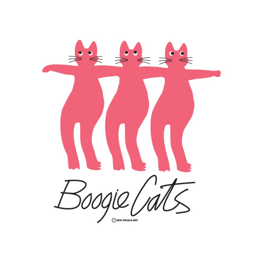 Pink Boogie Cats, Print, Cats, Dance, Dancing, Group, Music, Pink, Quirky