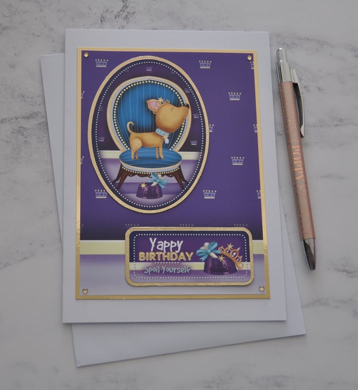 Dog Birthday Card Yappy Birthday Enjoy Yourself 3D Luxury Handmade Card