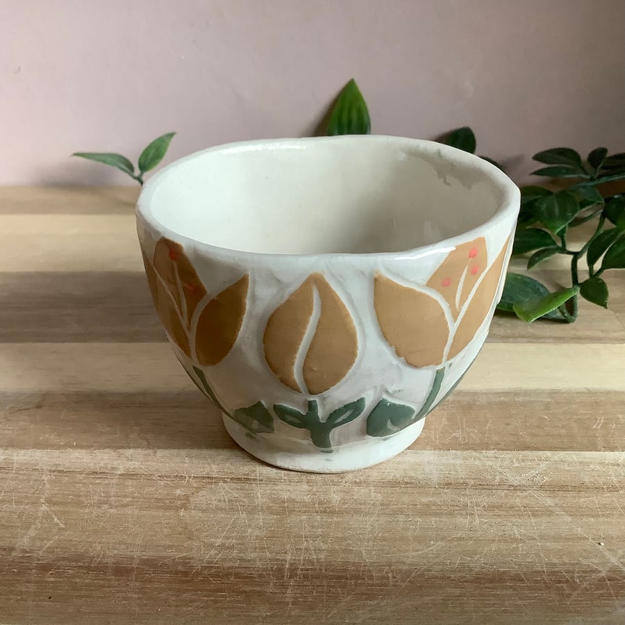 Handmade stoneware sgraffito small bowl