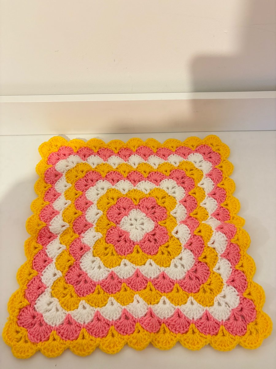 Hand crochet baby blanket. 