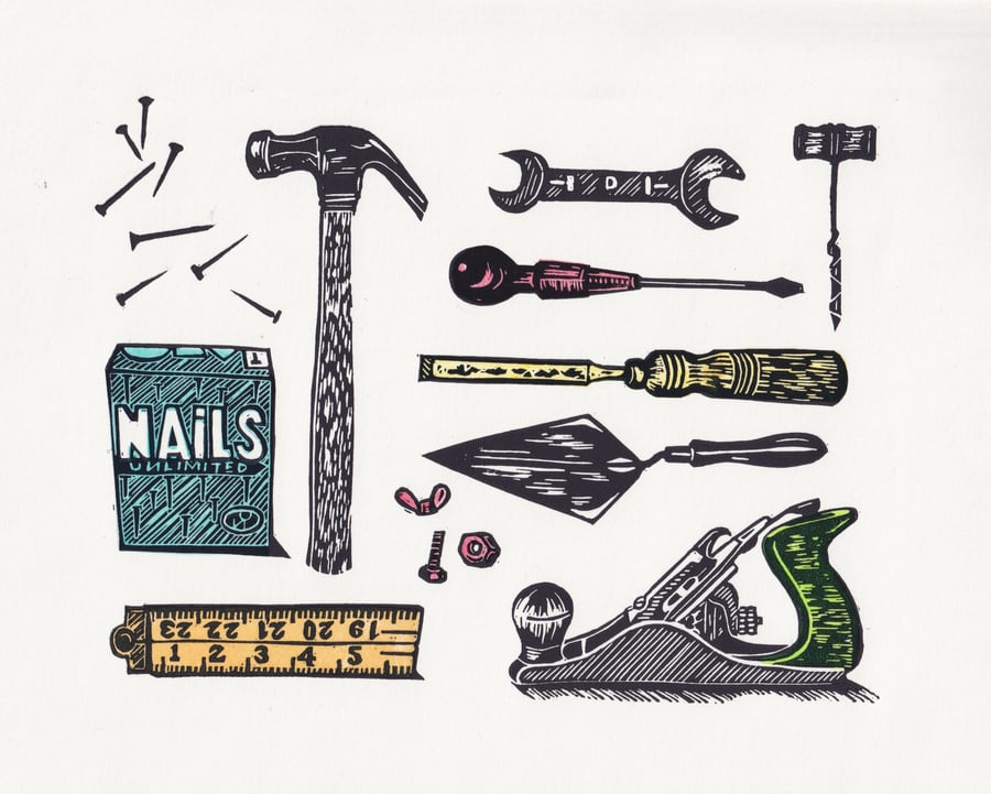 Tool Kit Lino Print- Colour
