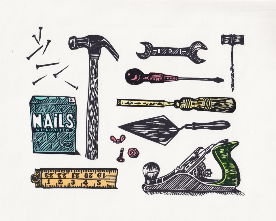 Tool Kit Lino Print- Colour