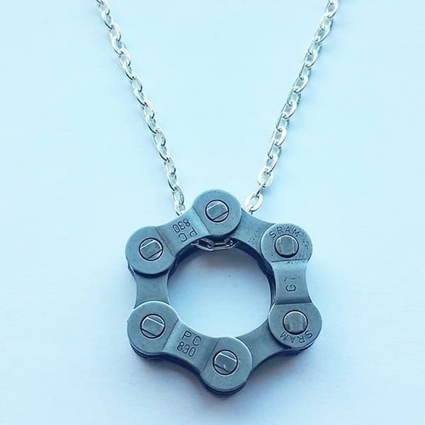 Circular Bicycle Chain Charm on a Silver Chain Necklace Lovely Gift for a Cyclis