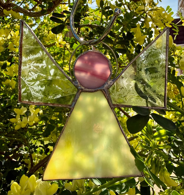 Stained Glass Triangle Angel - Primrose yellow with clear gluechip wings