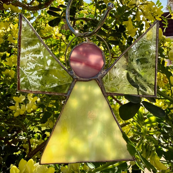 Stained Glass Triangle Angel - Primrose yellow with clear gluechip wings