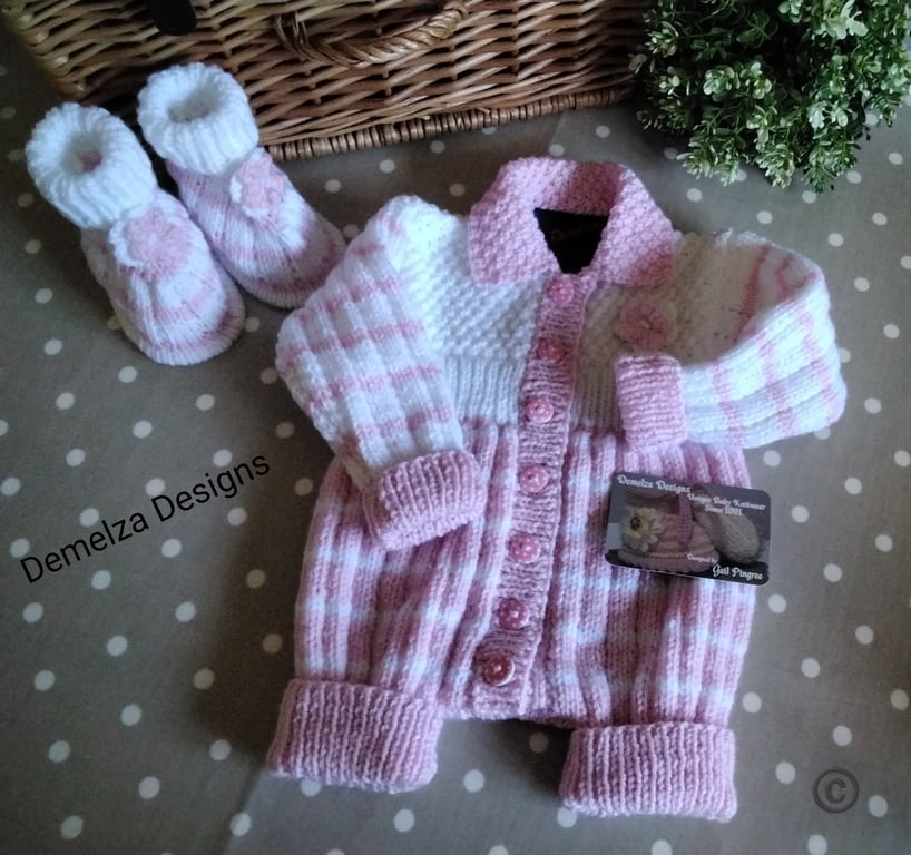 Cosy Hand Knitted Baby Girl's Knitted Romper Set  0-6 months size