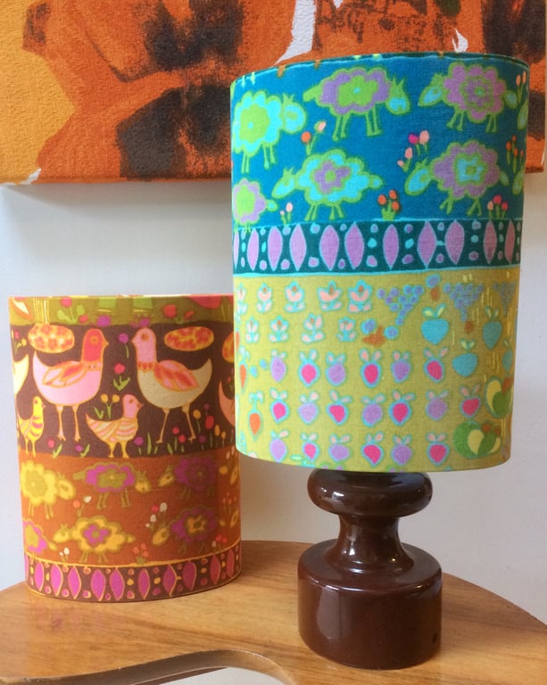 Quirky 70s Blue Pink Yellow BO PEEP Jonelle Vintage Fabric Lampshade option 