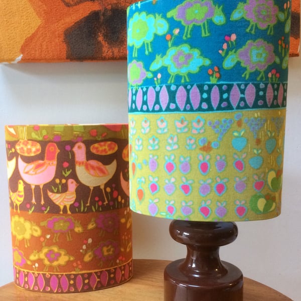 Quirky 70s Blue Pink Yellow BO PEEP Jonelle Vintage Fabric Lampshade option 