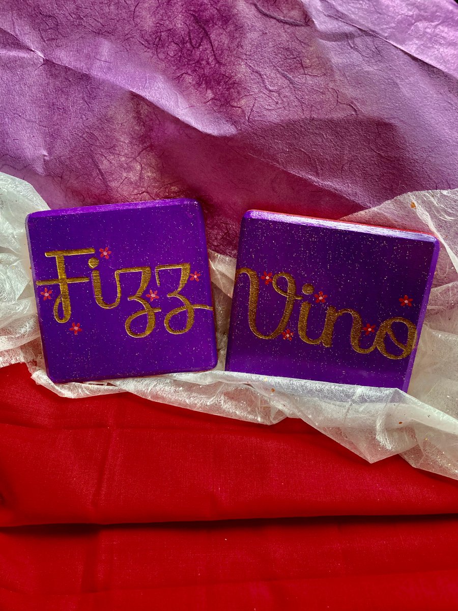 2 upcycled hand painted coasters