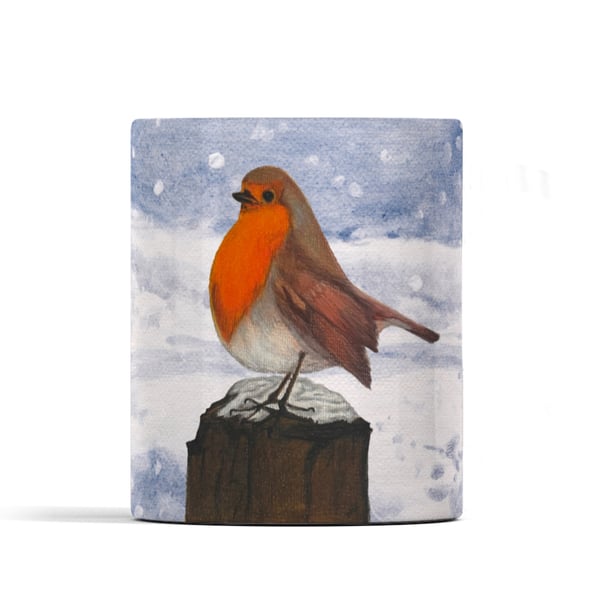 Winter Robin Art Mug: Cozy Nature Coffee Cup, Bird Lover Gift