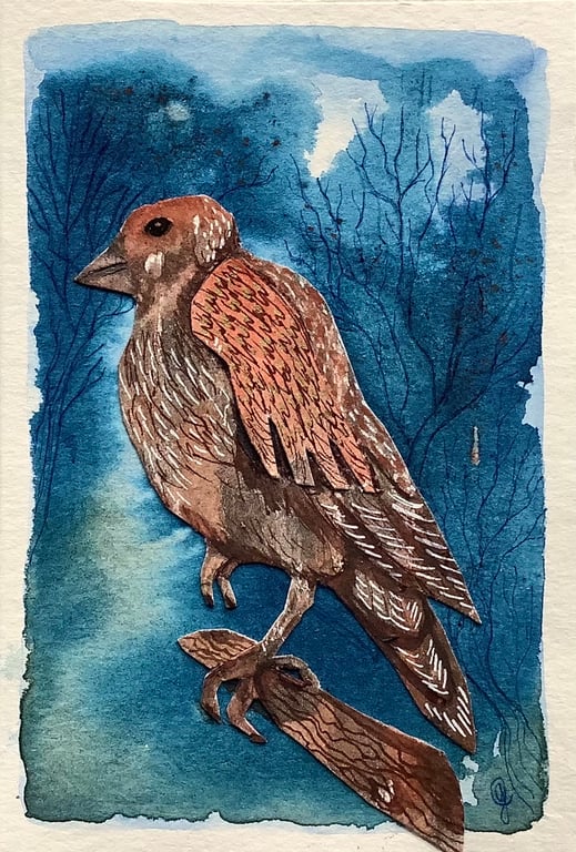 Bird greetings card hand made collage