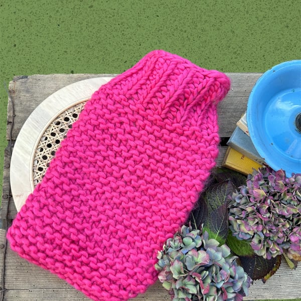Hand knitted merino wool hot water bottle