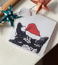 Cute Sleeping Black Cat Christmas Card -  Cat lover Xmas card, Santa cat - Image 2