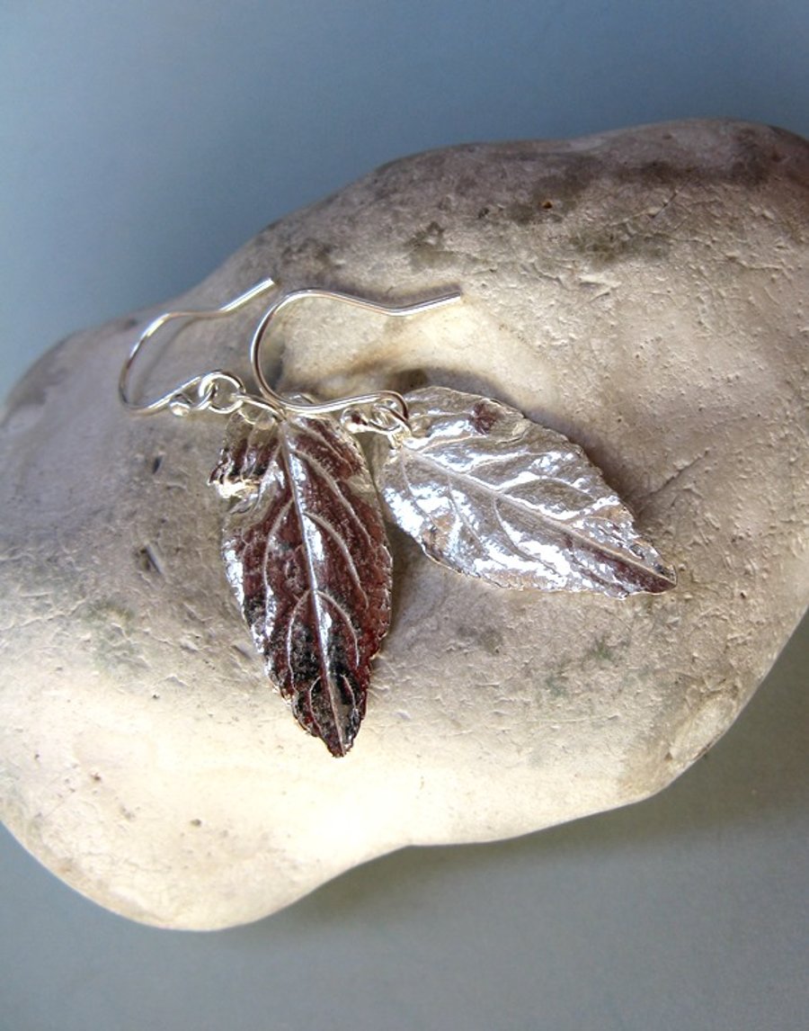 Hallmarked Fine silver leaf earrings
