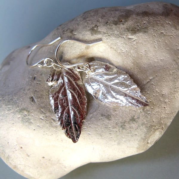 Hallmarked Fine silver leaf earrings