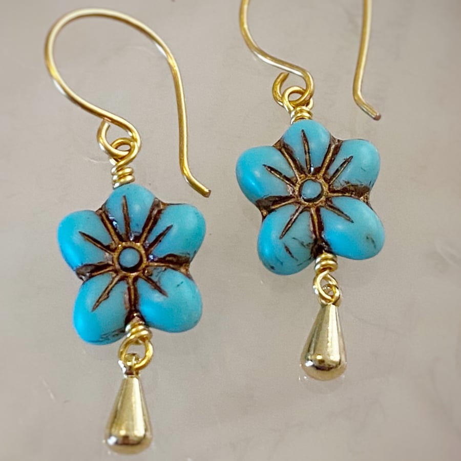 Turquoise flower drop earrings