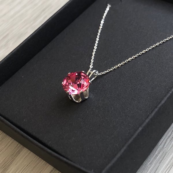 Rose Swarovski Crystal Sterling Silver Necklace 