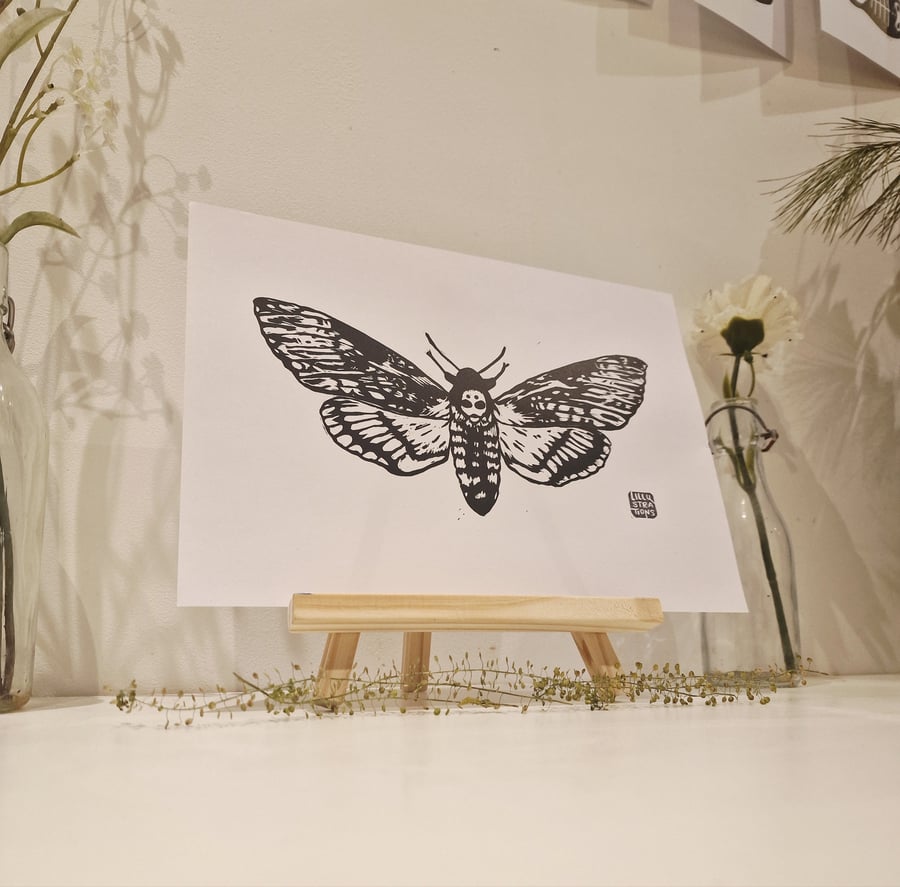 Death Moth in Black - Original Lino Print