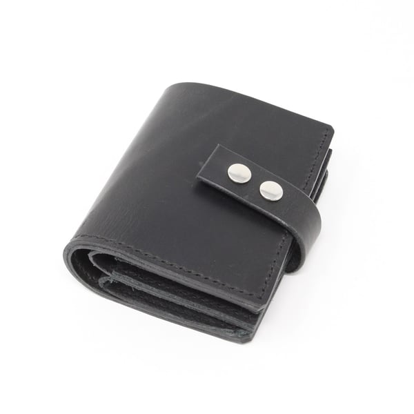Black leather wallet with press stud closure
