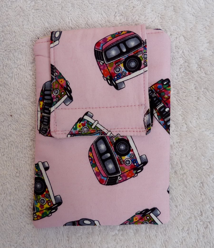 Mobile Phone Cover in Pink VW Camper Print  Suitable for Medium Sized Phones