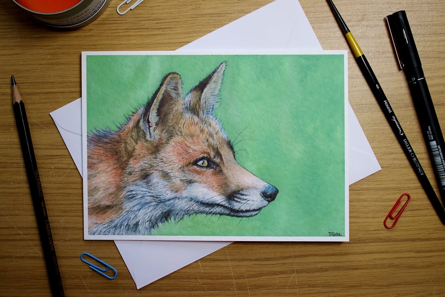 Fox Greeting Card - Blank Greeting Card, Wildlife Art Card, Free UK Post