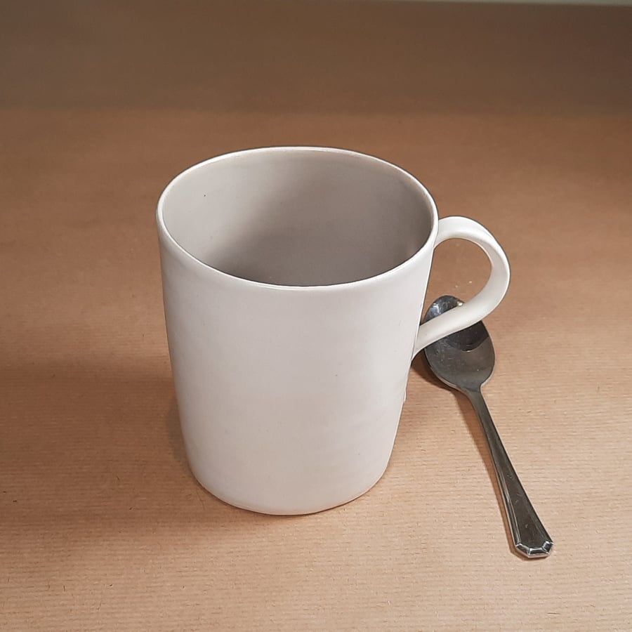 Large taupe grey and white hand thrown ceramic mug