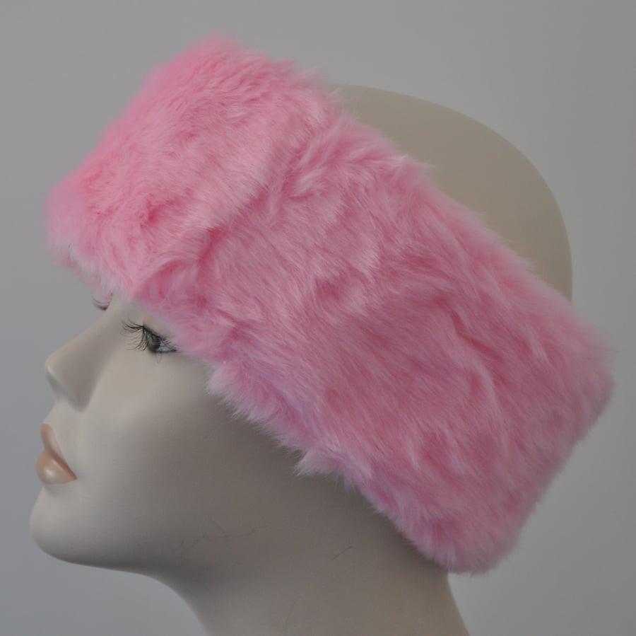 Ladies Faux Fur Headband Ear Warmer Head Band - Pink Edition