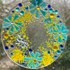 Fused glass hanging decoration in blues and yellows