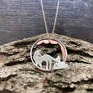 Sterling silver and copper fox and hedgehog necklace