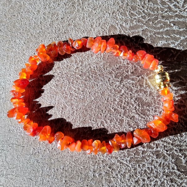 Orange Carnelian Gemstone Stacker Bracelet 7.5 inch (18.5 cm)