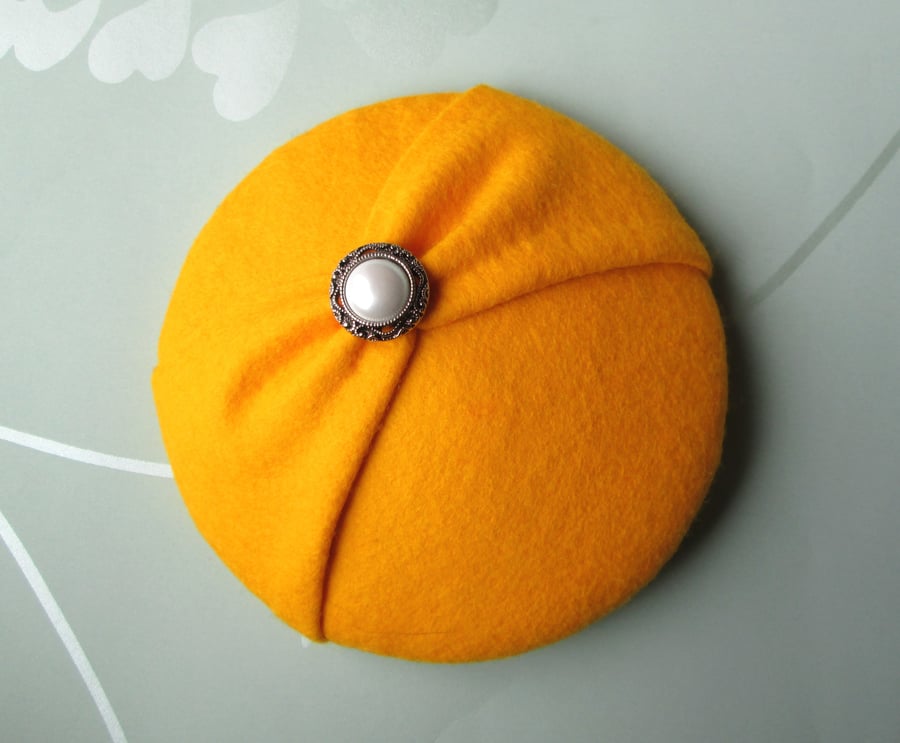 Yellow Felt Button Hat - Cocktail Hat