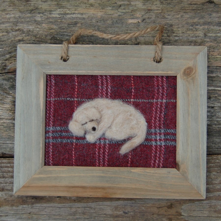 Sleeping Labrador wool picture - framed