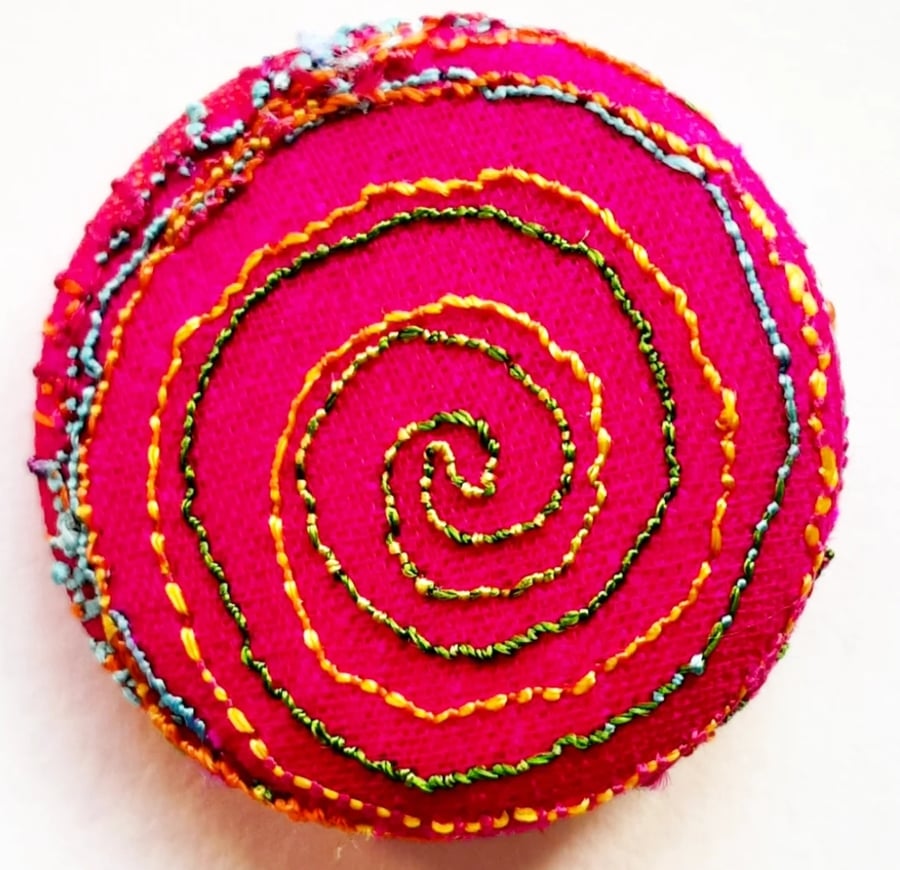 Badge One Inch Fabric Badge with Free Machine Embroidery 