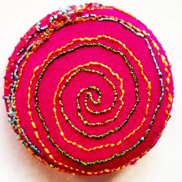 Badge One Inch Fabric Badge with Free Machine Embroidery 