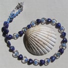 Blue Lapis Lazuli & Blue Aragonite Crystal Gemstone Silver Heart Beaded Necklace