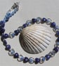 Blue Lapis Lazuli & Blue Aragonite Crystal Gemstone Silver Heart Beaded Necklace