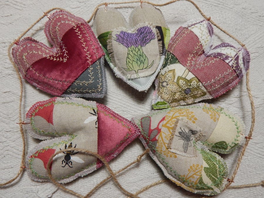 Patchwork hearts - 60 cm  - Bunting, wall hanging