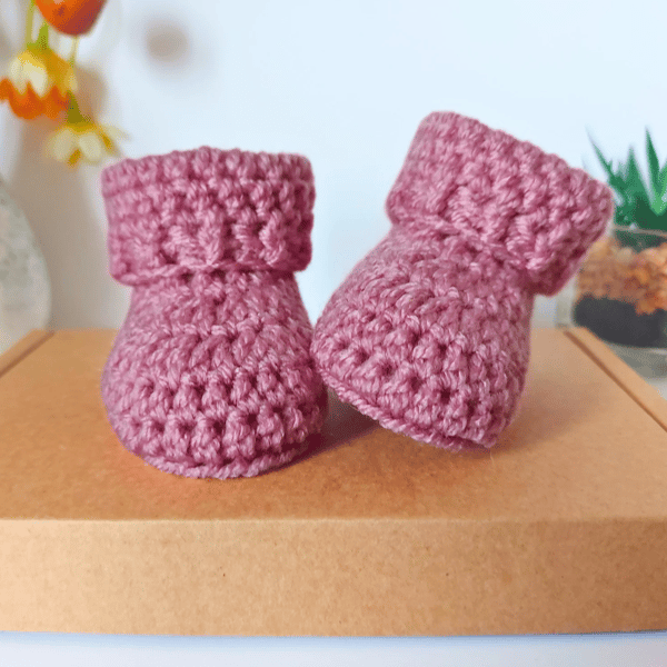 Baby Booties Crochet In Pink, Size Newborn, Baby Shower Gift