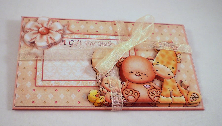 Gift Card Wallet for new baby or baby shower,neutral colours,animals