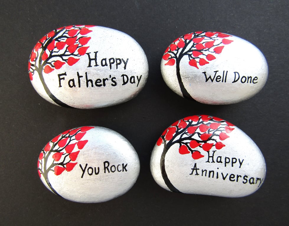 Personalised Stone Painting, Hearts Tree Hand Painted Pebble, Love Gift Rock Art