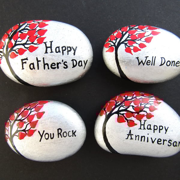 Personalised Stone Painting, Hearts Tree Hand Painted Pebble, Love Gift Rock Art