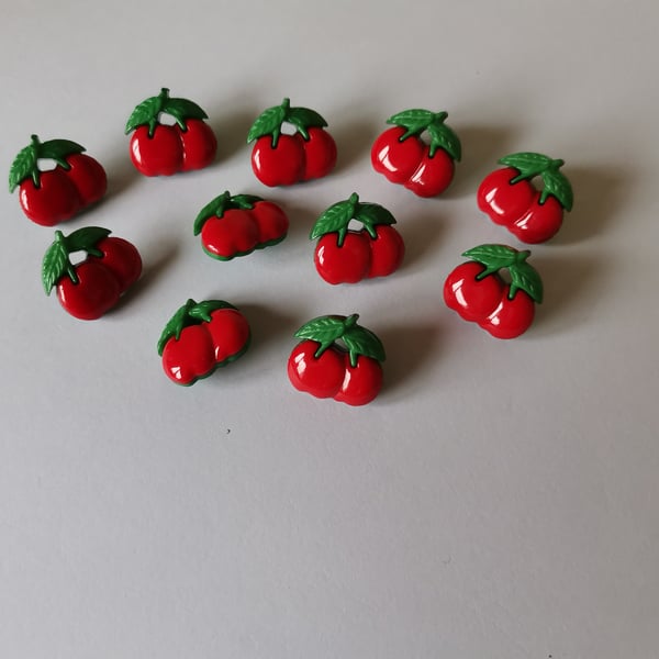 10 Cherry Shape Shank Buttons, 15mm x 16mm