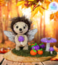 Crochet hedgehog, pumpkins and toadstool sculpture. Hedgehog ornament.  - Image 1