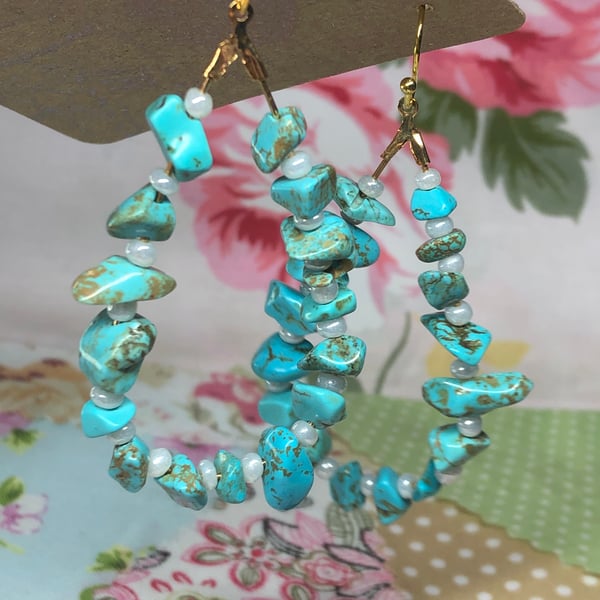 Blue peardrop Howlite hoop earrings