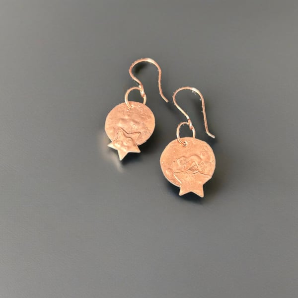 Celestial Moon Earrings  - Textured Copper