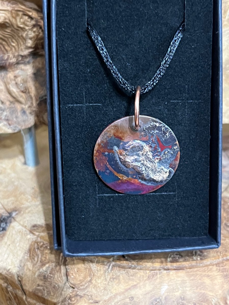 Tarot inspired flame-painted silver fused copper planet world pendant medium