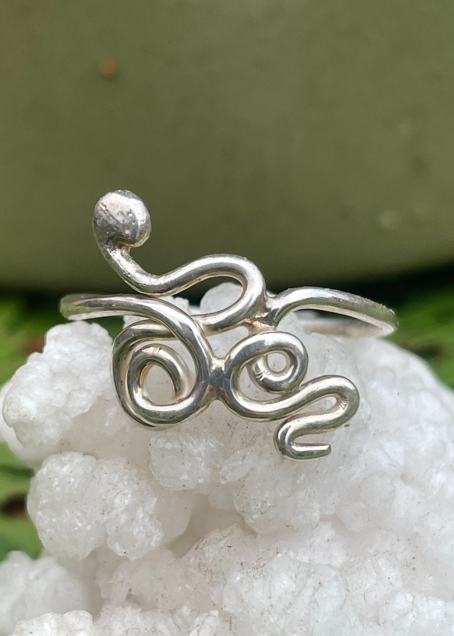 Unique Delicate Sterling Silver Snake Ring SIZE R, recycled Silver