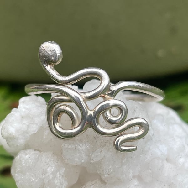 Unique Delicate Sterling Silver Snake Ring SIZE R, recycled Silver