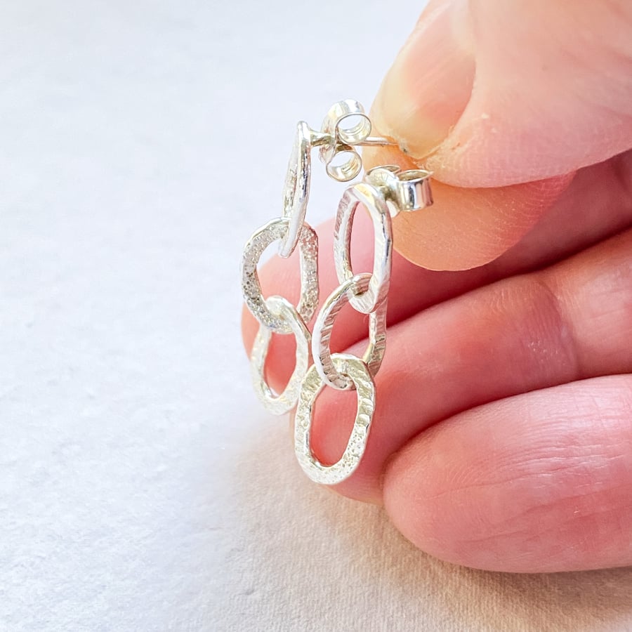 Silver Paper Clip Textured Earrings 