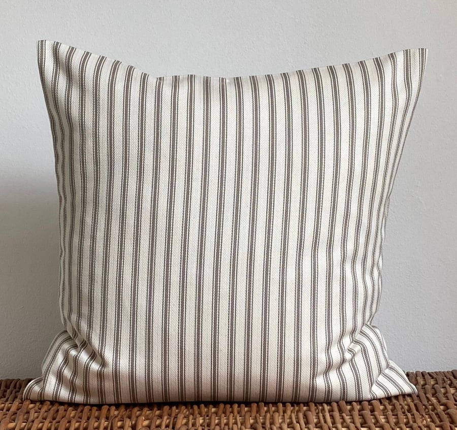 Ticking Cushion Cover with Beige and Cream Stripes 18” x 18”